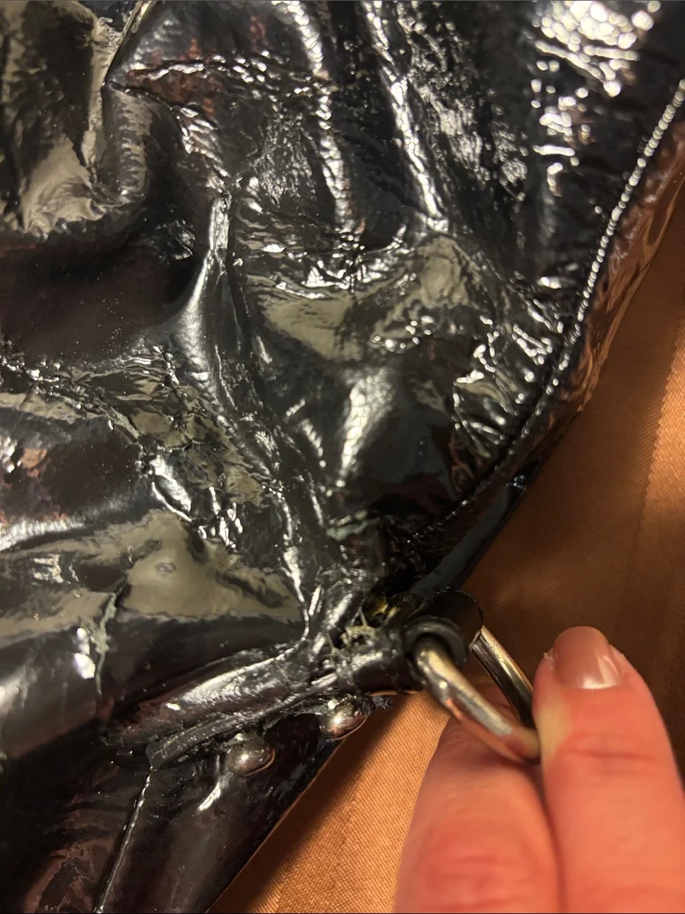 Badgley Mischka Black Crinkled Patent Leather 2Way Foldover Clutch Tote w/ Strap